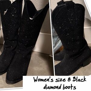 Elegant Black Glitter Heeled Boots